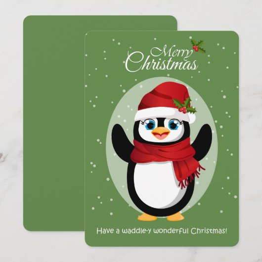 Schattigee pinguïn in Santa Hat & Sjaal Vrolijk ke Feestdagenkaart (Voorkant / Achterkant)