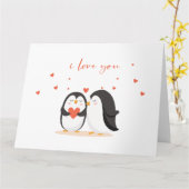 Schattigee pinguïn Kaart - Voor Jubileum Ik hou va (Gele Bloem)
