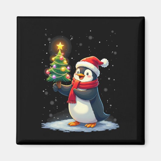 Schattigee Pinguïn Kerstboom Pajama Meisjes Jongen Magneet (Voorkant)