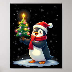 Schattigee Pinguïn Kerstboom Pajama Meisjes Jongen Poster