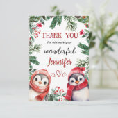 Schattigee Pinguïn Kerstmis 2° Verjaardag Dank u k Bedankkaart (Staand voorkant)