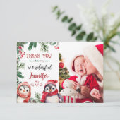 Schattigee Pinguïn Kerstmis 2e Verjaardag Dank u K Bedankkaart (Staand voorkant)