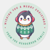 Schattigee Pinguïn Kerstvakantie Winter Ronde Sticker (Voorkant)