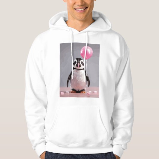 Schattigee pinguïn maken ballonnen met roze kauwgo hoodie (Voorkant)