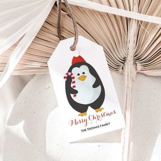 Schattigee Pinguïn Merry Christmas Candy Cane Cadeaulabel