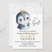 Schattigee Pinguïn met een Crown Baby shower Kaart (Voorkant)