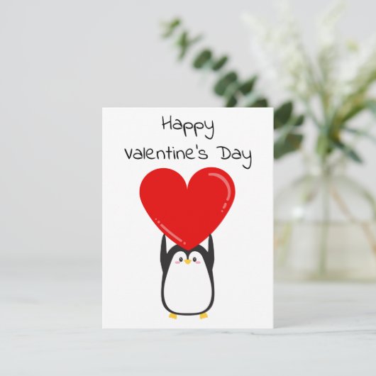 Schattigee pinguïn met een groot rood hart - kaart (Staand voorkant)
