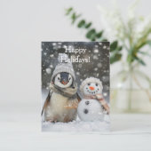 Schattigee pinguïn met een sneeuwpopthema briefkaart (Staand voorkant)