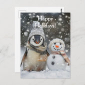 Schattigee pinguïn met een sneeuwpopthema briefkaart (Voorkant / Achterkant)