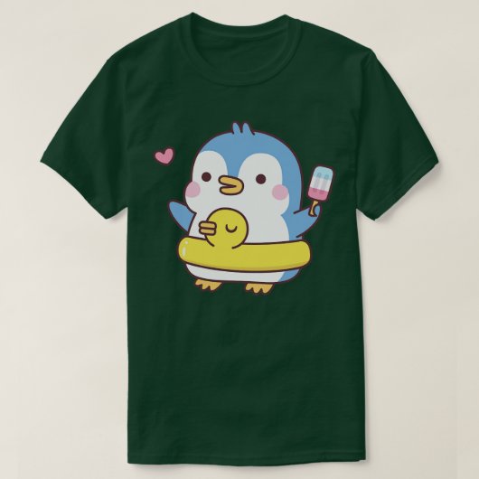 Schattigee pinguïn met eendenzwembadvlotter t-shirt (Design voorkant)