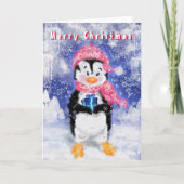 Schattigee Pinguïn met Gift Christmas Kaart (Voorkant)