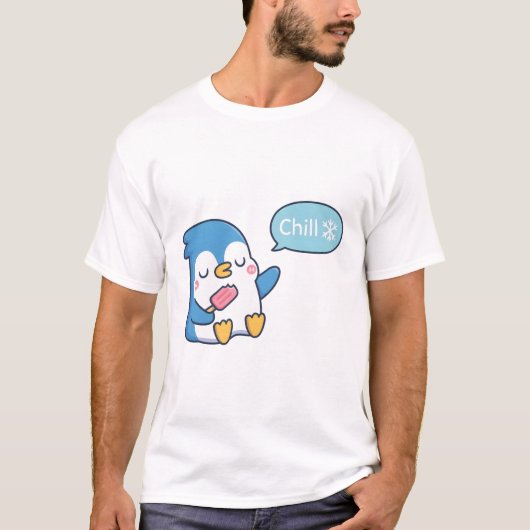 Schattigee pinguïn met ijsje zegt kou t-shirt (Voorkant)