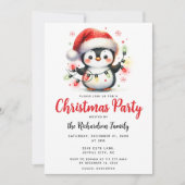Schattigee pinguïn met lampjes Feestelijke Kerst Kaart (Voorkant)