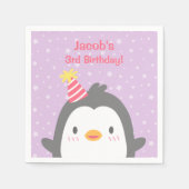 Schattigee pinguïn met Pet Paarse verjaardag Servet (Voorkant)