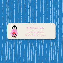 Schattigee pinguïn met Poinsettias Retour Adreslab Etiket