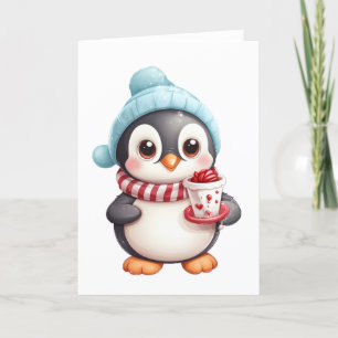 Schattigee Pinguïn met Snack/Snowball BLANK Feestdagen Kaart