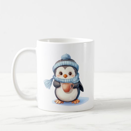 Schattigee Pinguïn met Winterkleding en Beker Koffiemok (Links)