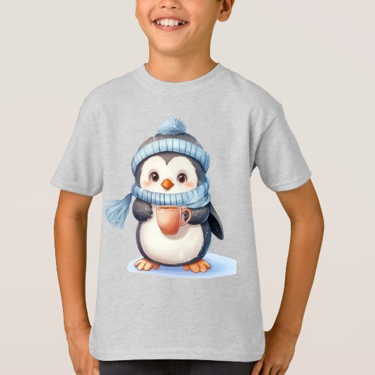 Schattigee Pinguïn met Winterkleding en Beker T-shirt (Voorkant)