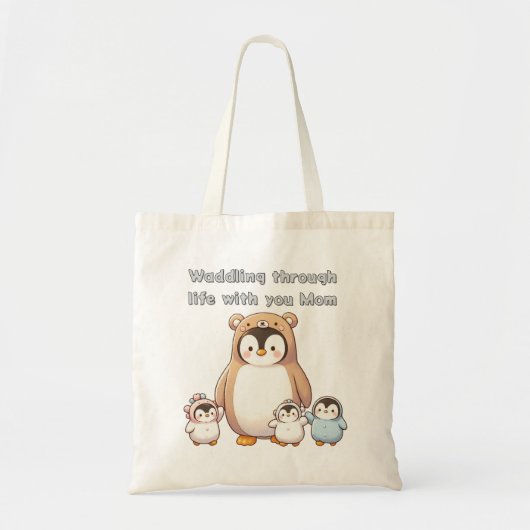 Schattigee Pinguïn Mom Canvas tas (Voorkant)