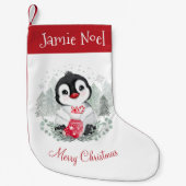 Schattigee Pinguïn Naam Rode Kinder Kerstmis Kous Kleine Kerstsok (Voorkant)