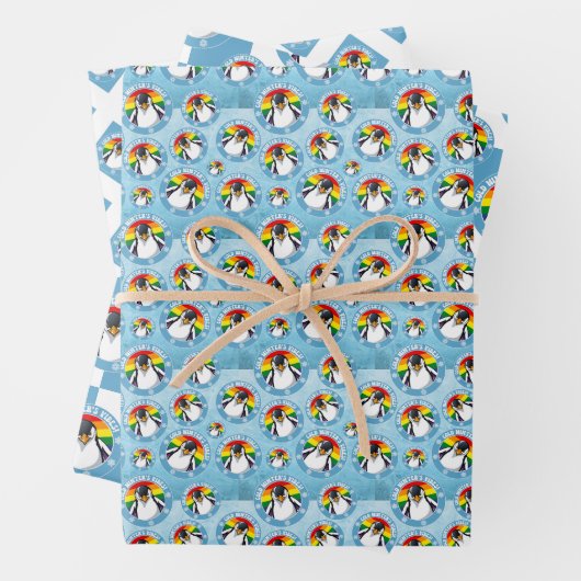 Schattigee Pinguïn op Rainbow Flag Achtergrond Inpakpapier Vel (In situ)
