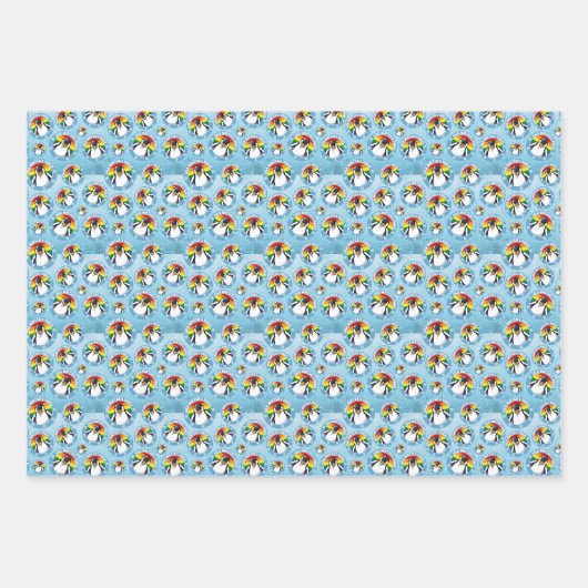 Schattigee Pinguïn op Rainbow Flag Achtergrond Inpakpapier Vel (Voorkant)