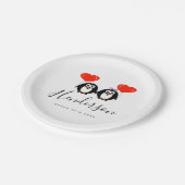 Schattigee pinguïn paar cartoon papier bruiloft Bo Papieren Bordje (Gekanteld)