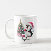 Schattigee Pinguïn Pine Tree Custom Pink Christmas Koffiemok (Links)