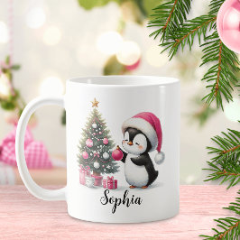 Schattigee Pinguïn Pine Tree Custom Pink Christmas Koffiemok