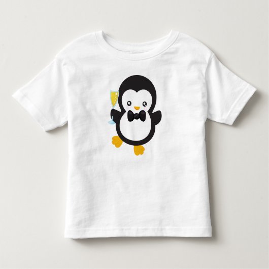 Schattigee Pinguïn, Pinguïn met Champagne, Partij Kinder Shirts (Voorkant)