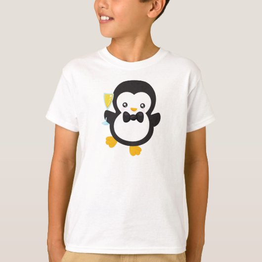 Schattigee Pinguïn, Pinguïn met Champagne, Partij T-shirt (Voorkant)