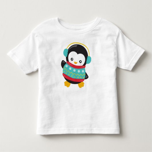 Schattigee pinguïn, pinguïn met trui, oorkappen kinder shirts (Voorkant)