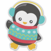 Schattigee pinguïn, pinguïn met trui, oorkappen sticker (Voorkant)