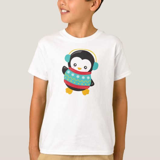 Schattigee pinguïn, pinguïn met trui, oorkappen t-shirt (Voorkant)