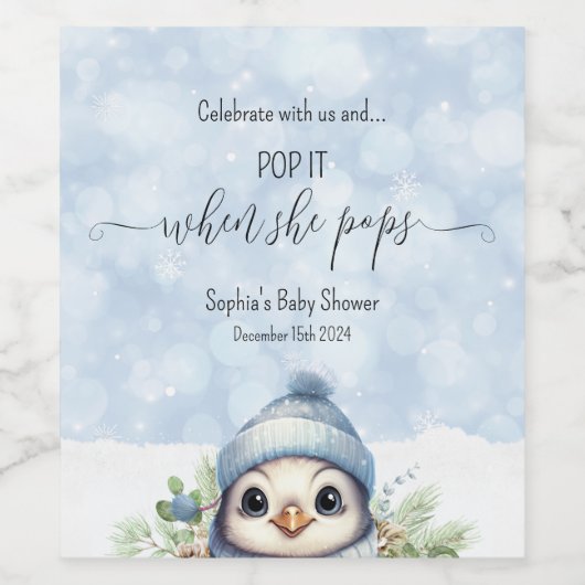 Schattigee Pinguïn Pop het wanneer ze Poppen fless Wijn Etiket (Enkel label)