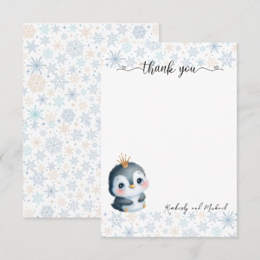 Schattigee Pinguïn Prinses Verjaardag I Baby showe Bedankkaart (Voorkant / Achterkant)