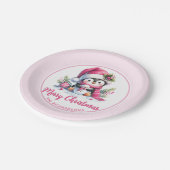 Schattigee pinguïn roze aangepaste vrolijke kerst papieren bordje (Gekanteld)