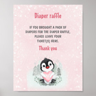 Schattigee Pinguïn Roze Baby shower Luier Raffle S Poster