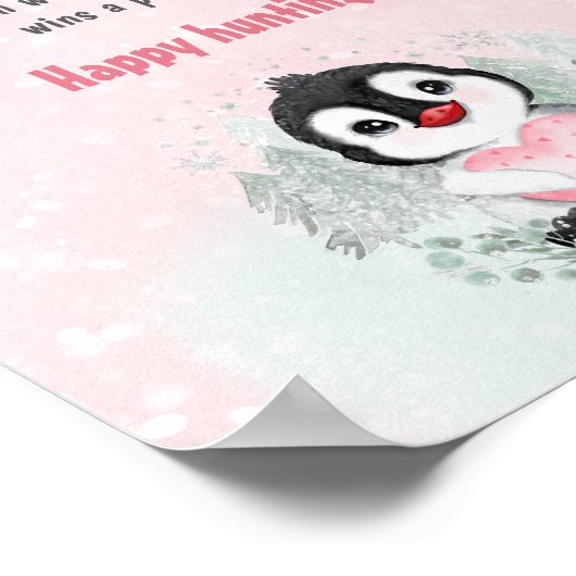 Schattigee Pinguïn Roze Baby shower Spel Pacifier Poster (Hoek)