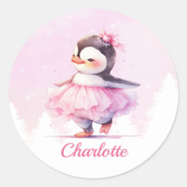 Schattigee Pinguïn Roze Ballerina Ronde Sticker