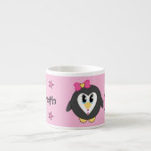 Schattigee pinguïn roze geel met sterren kind espresso kop (Voorkant)