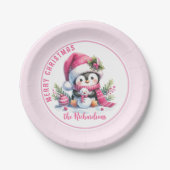 Schattigee pinguïn roze gepersonaliseerde vrolijke papieren bordje (Voorkant)