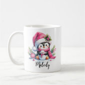 Schattigee Pinguïn Roze Kerst Gepersonaliseerd Koffiemok (Links)