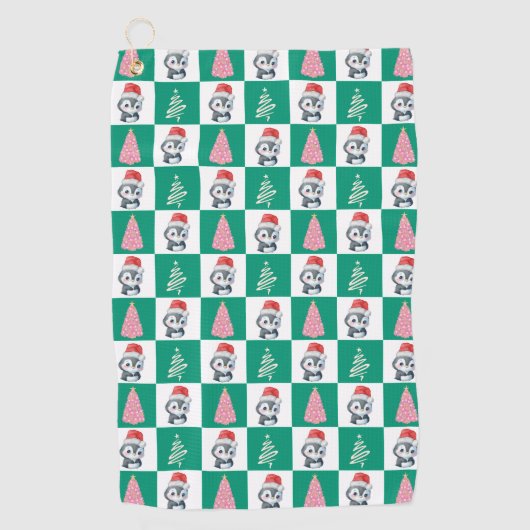 Schattigee Pinguïn Santa Vrolijk Kerstfeest Golfhanddoek (Voorkant)