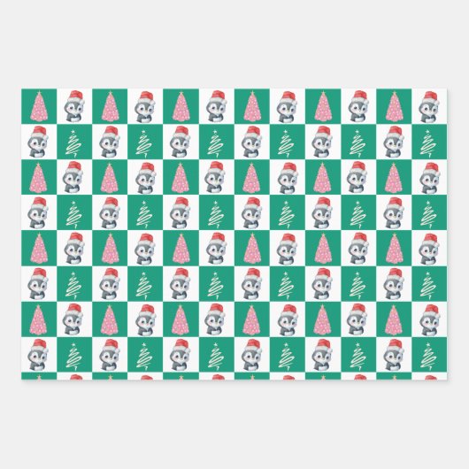 Schattigee Pinguïn Santa Vrolijk Kerstfeest Inpakpapier Vel (Voorkant 2)