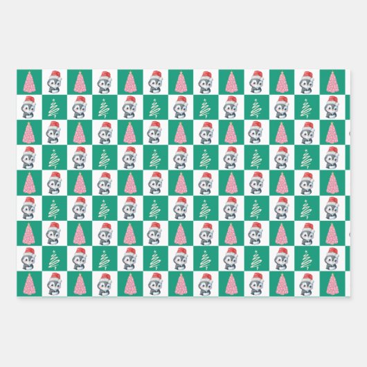 Schattigee Pinguïn Santa Vrolijk Kerstfeest Inpakpapier Vel (Voorkant)