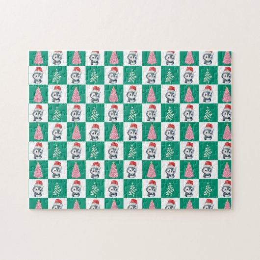 Schattigee Pinguïn Santa Vrolijk Kerstfeest Legpuzzel (Horizontaal)