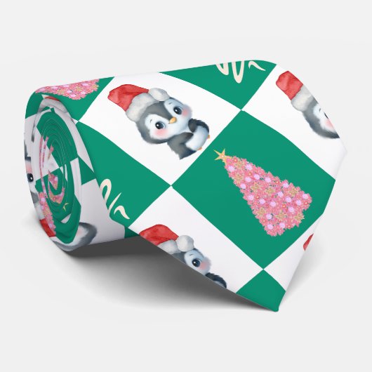 Schattigee Pinguïn Santa Vrolijk Kerstfeest Stropdas (Opgerold)