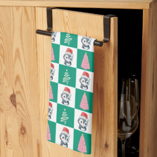 Schattigee Pinguïn Santa Vrolijk Kerstfeest Theedoek