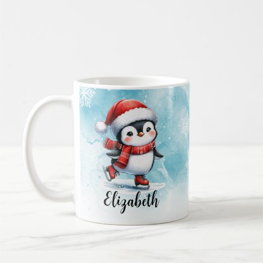 Schattigee Pinguïn Schaatsen Blauw Rood Custom Chr Koffiemok (Links)